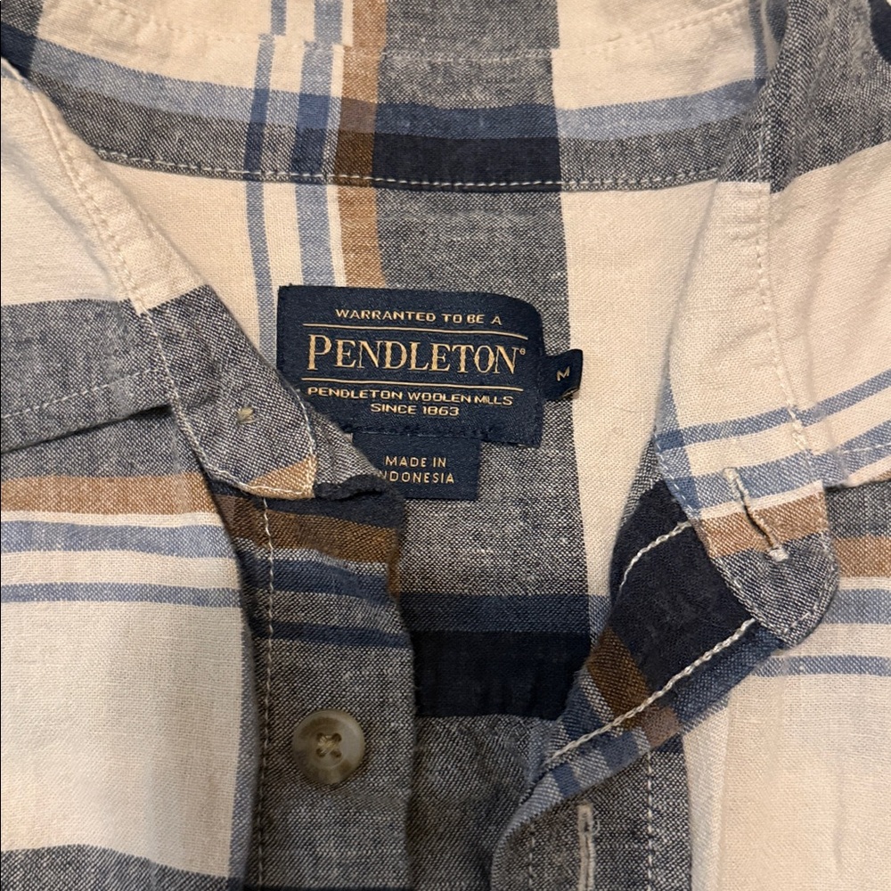 Pendleton Linen Blend Plaid Button Down Long Slee… - image 2
